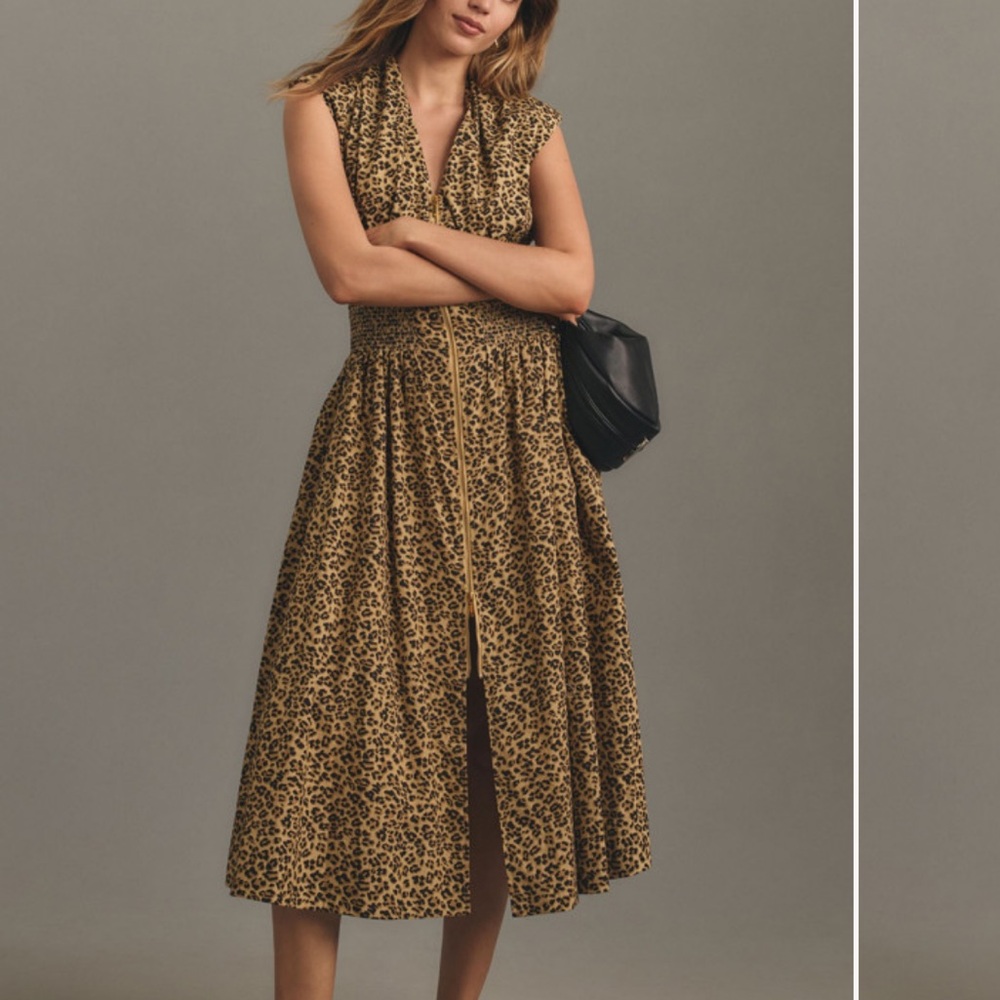 Anthropologie Leopard-Print Midi Dress in Tan and Black